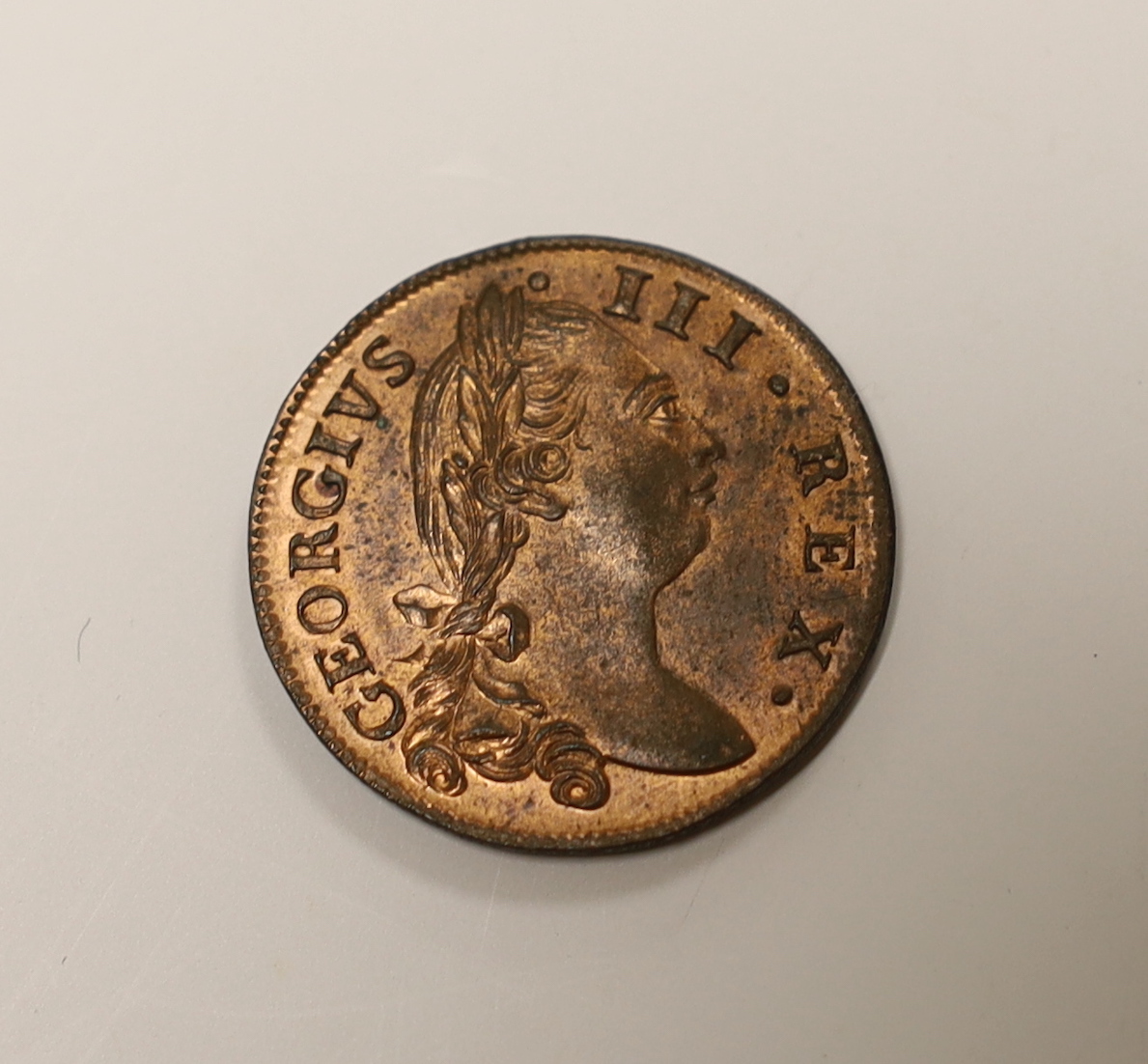 Ireland coins, George III (1760-1820), proof Halfpenny, 1782, laureate bust right, rev. crowned harp dividing date (S.6614), minor imperfections otherwise as struck with attractive red lustre